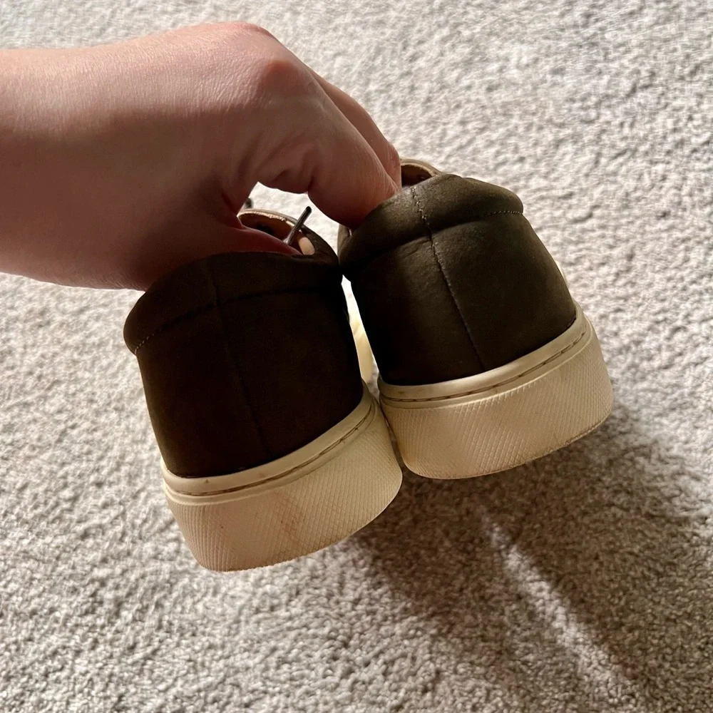 Nisolo Olive Green Suede Low-Top Sneakers with Cream Soles